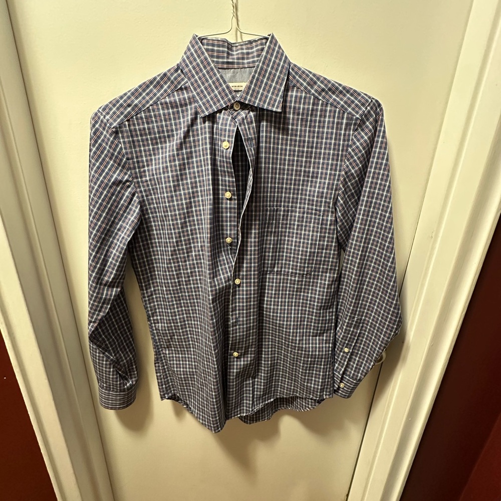 Joseph Abboud Navy and White Plaid Shirt